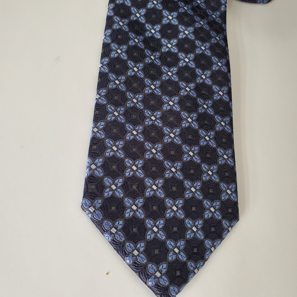 SIMON CARTER London Men's Tie Blue Embossed Jacquard Geometric Print 100% Silk - Picture 3 of 6
